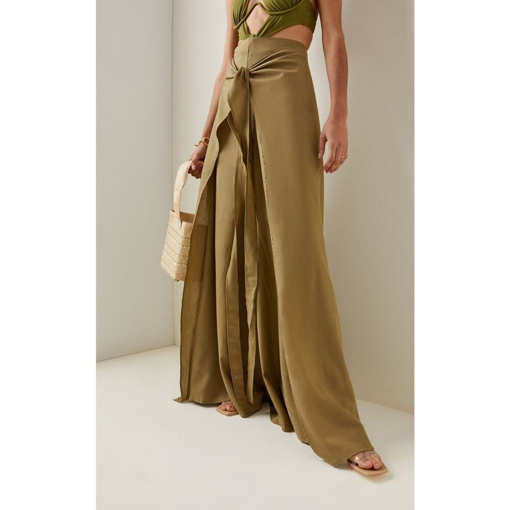 Andrea Iyamah Olive Green Wide Leg Wrap Pants